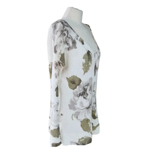 *FLAW* Abercrombie & Fitch Women's Sweater XS Floral Cream Oversize Wool Blend - Picture 2 of 11